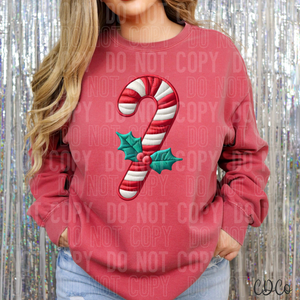 Faux Embroidery Candy Cane DTF