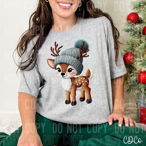 Faux Embroidery Reindeer With Beanie Hat 2133 DTF