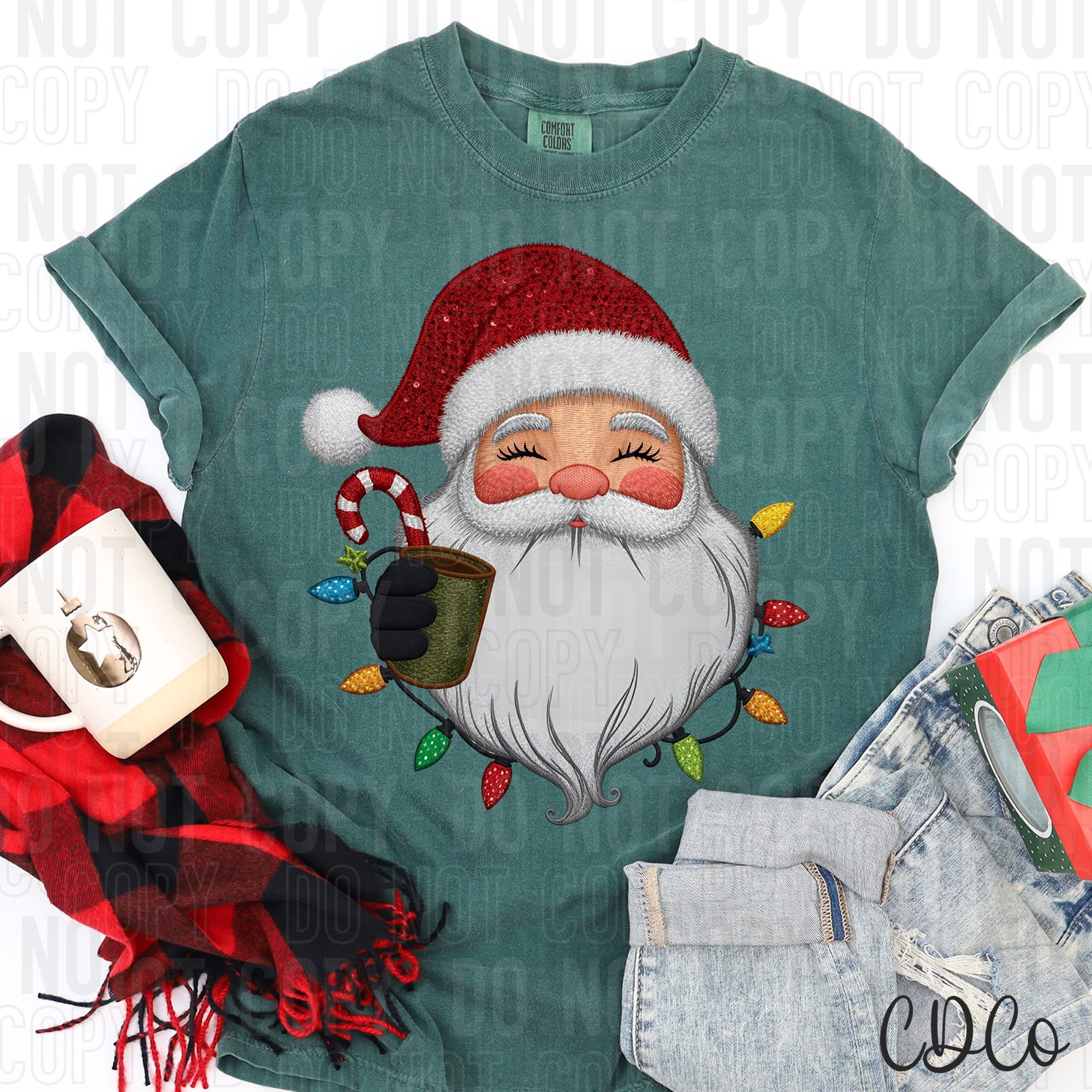 Santa Coffee Faux Embroidery 6755 DTF