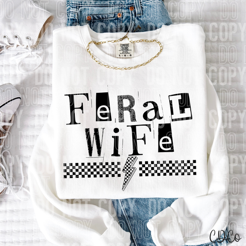 Feral Wife Checkered Bolt 6037 DTF