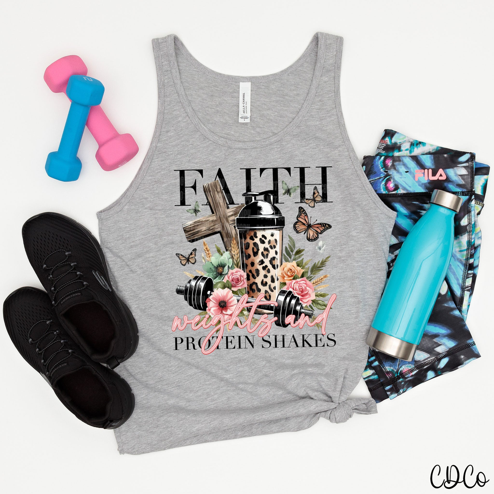 Faith Weights & Protein Shakes Cross w/Leopard Tumbler 5320 DTF