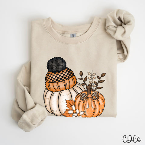 Fall Pumpkins Hat Bow Leaves DTF
