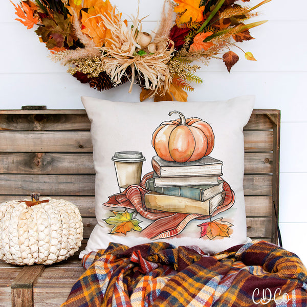 Fall Watercolor Books Pumpkin Blanket 2097 DTF