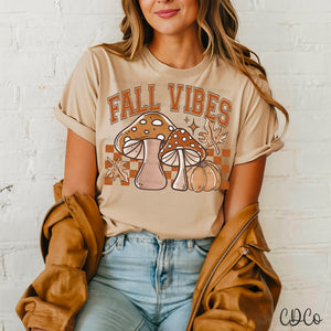 Fall Vibes Mushroom Leaves Checkered DTF