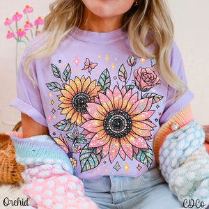 Faux Glitter Sequin Sunflower DTF