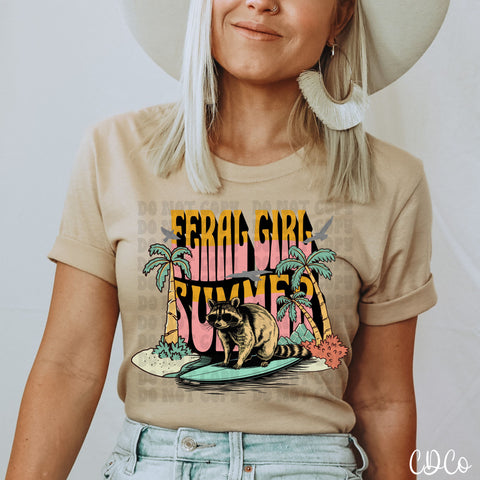 Feral Girl Summer Surfing Raccoon 5129 DTF