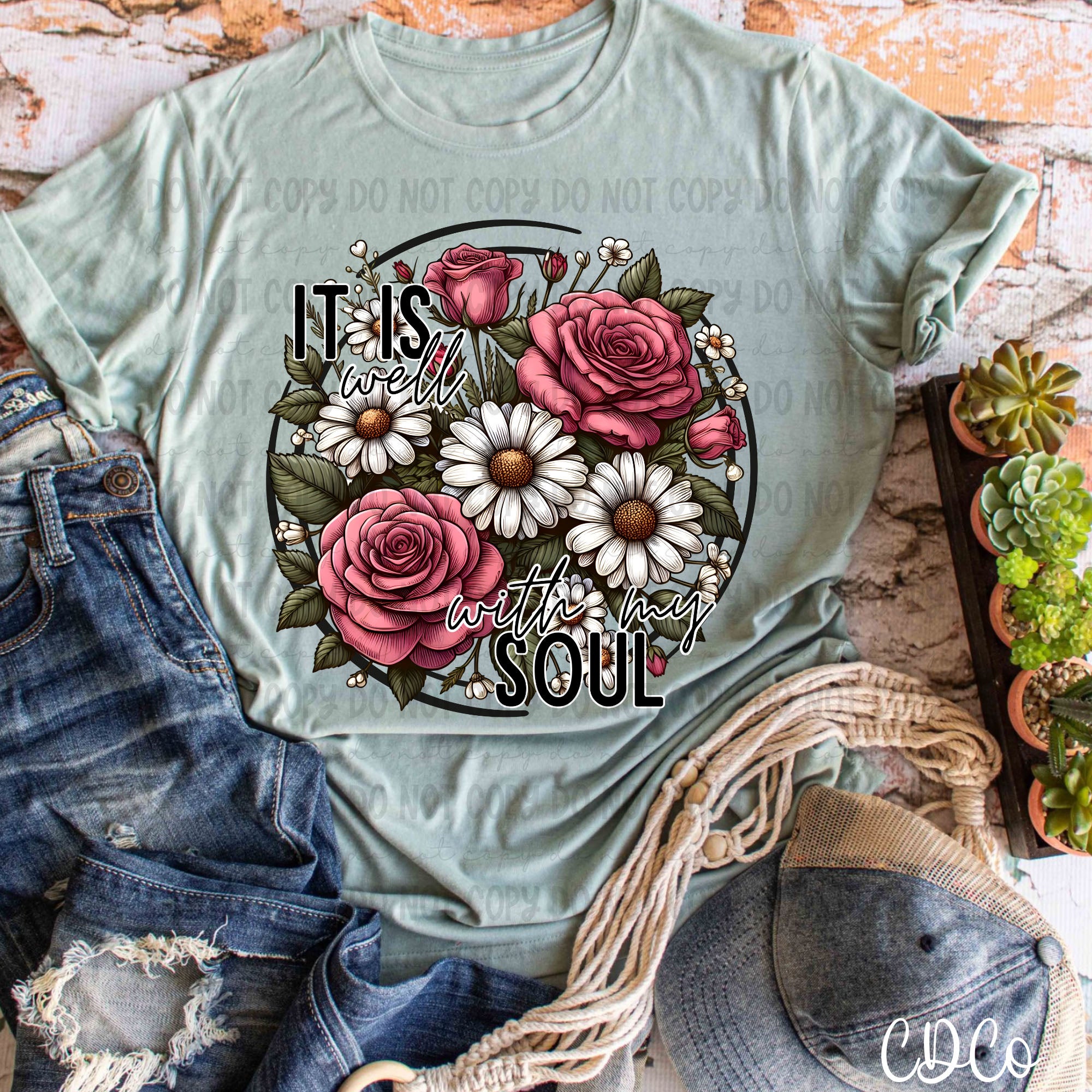 Floral Circle Rose Daisy It Is Well 5191 DTF