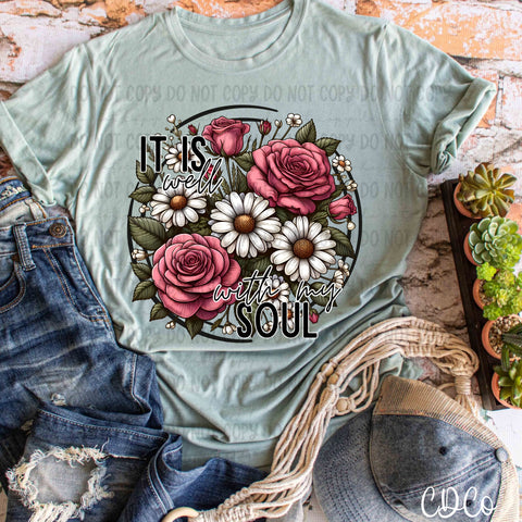 Floral Circle Rose Daisy It Is Well 5191 DTF