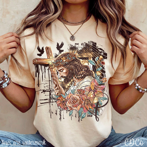 Floral Jesus Cross Blues 2847 DTF