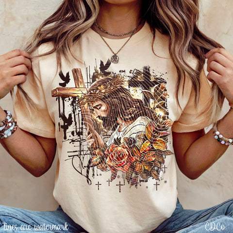 Floral Jesus Cross Golds 2822 DTF
