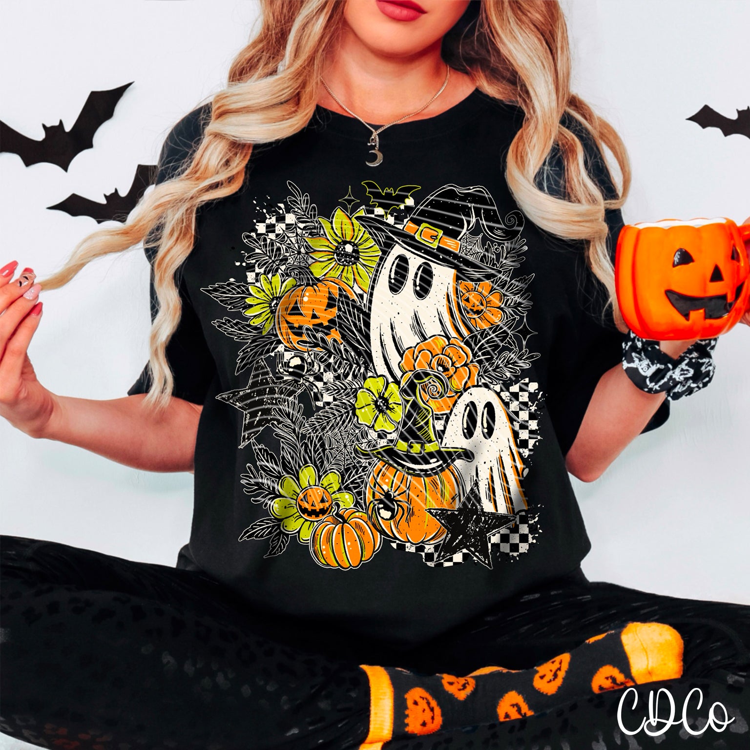 Floral Ghost Checkered Pumpkins 6467 DTF