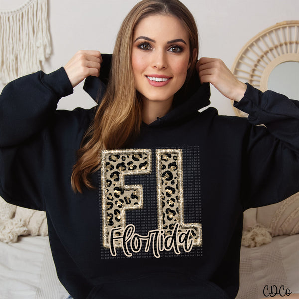 Leopard Faux Embroidery & Glitter States DTF (AL-KS)