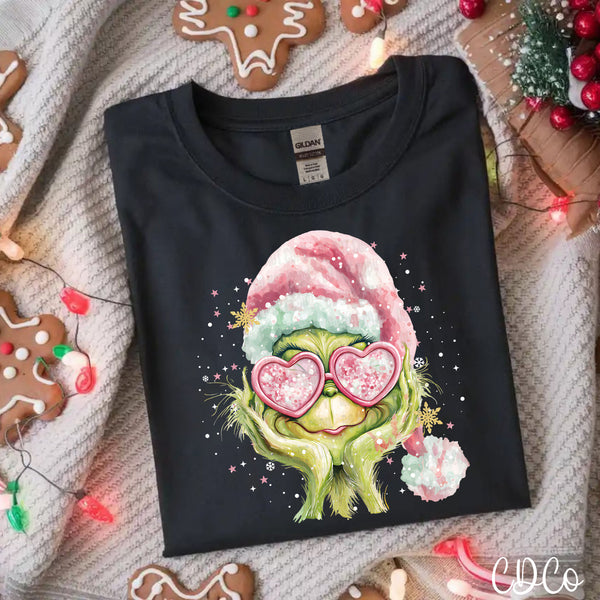 Watercolor Christmas GG Pink Hat Glasses Faux 10228 DTF