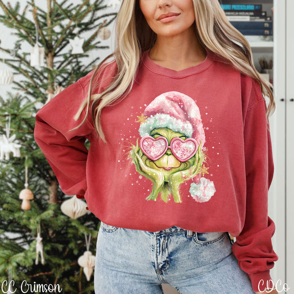 Watercolor Christmas GG Pink Hat Glasses Faux 10228 DTF