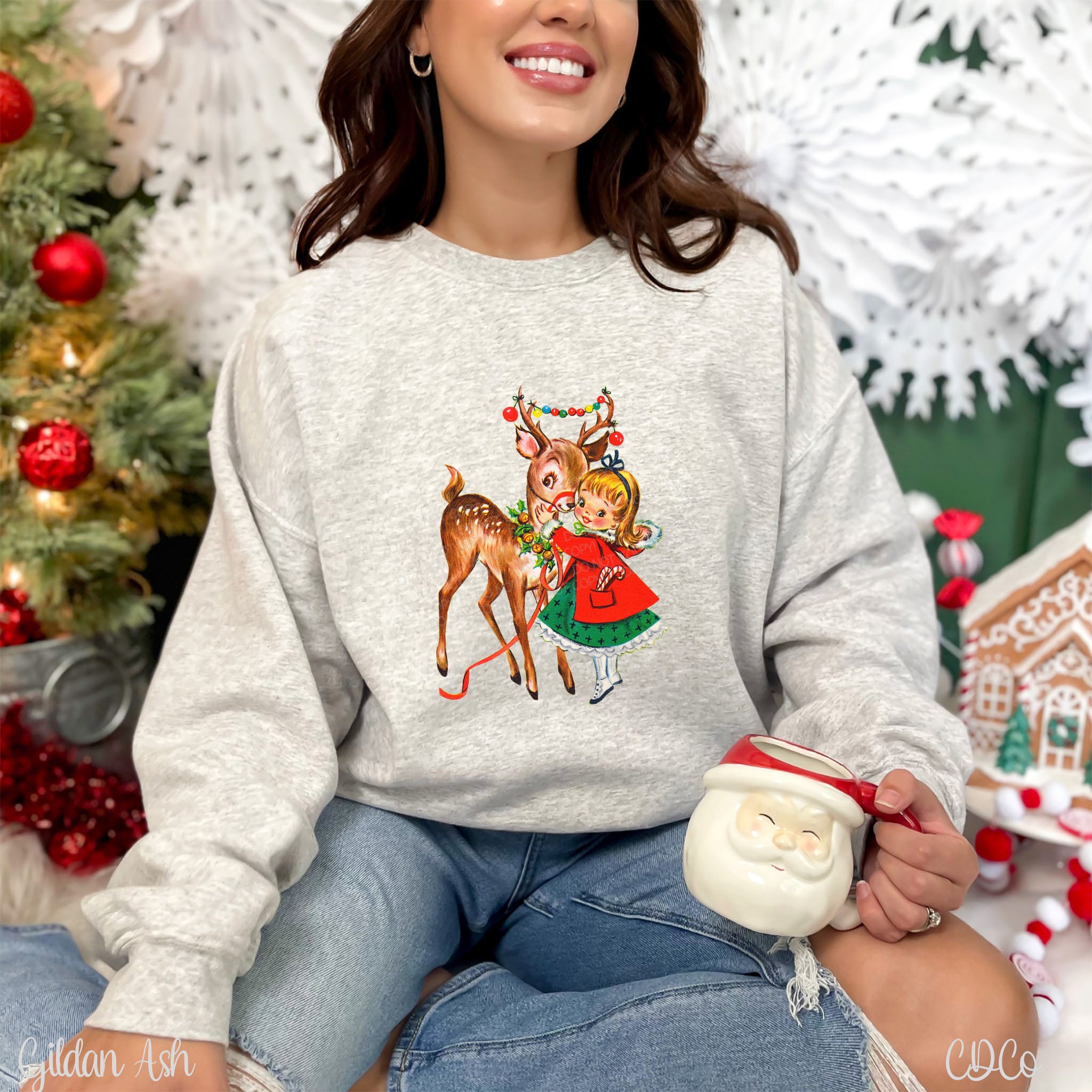 Vintage Girl w/ Reindeer DTF