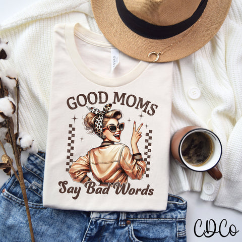 Good Moms Say Bad Words Brown Checked 3963 DTF