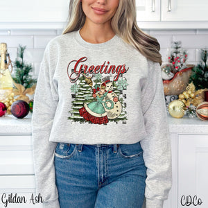 Greetings Vintage Snowman Girl DTF