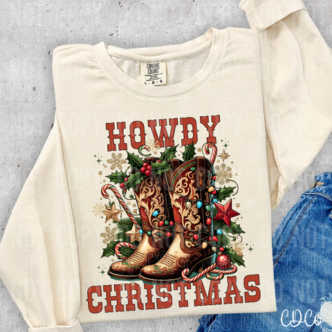 Howdy Christmas Gold Boots DTF