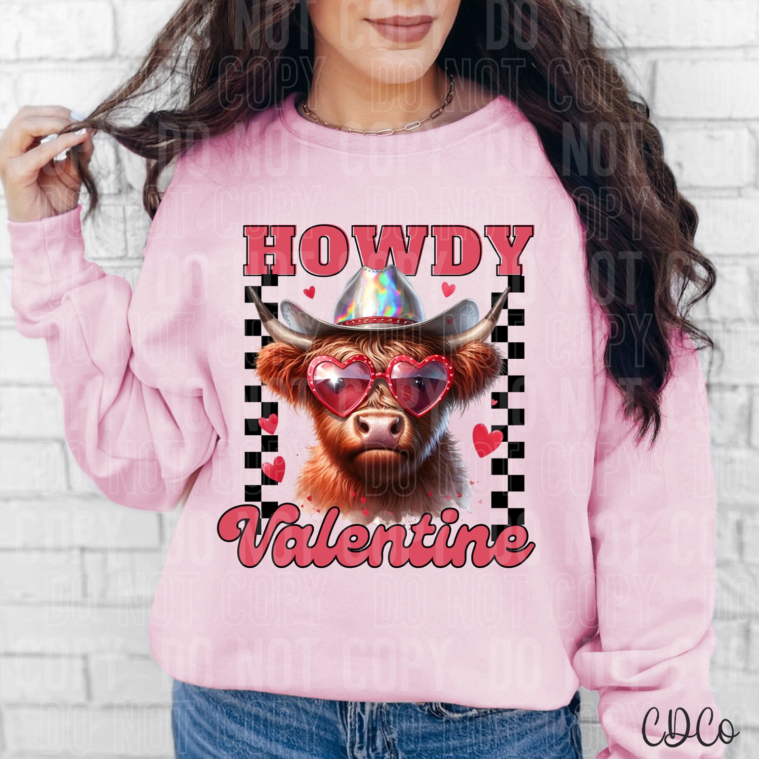 Howdy Valentine Checkered Cow 3326 DTF