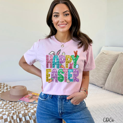 Happy Easter w/Ears Faux Accents 2907 DTF