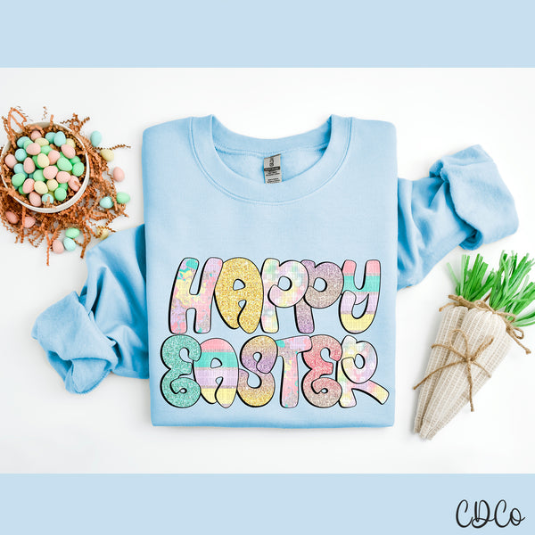 Happy Easter Pastel Faux Glitter 3591 DTF