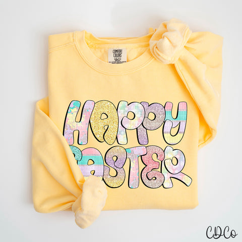 Happy Easter Pastel Faux Glitter 3591 DTF