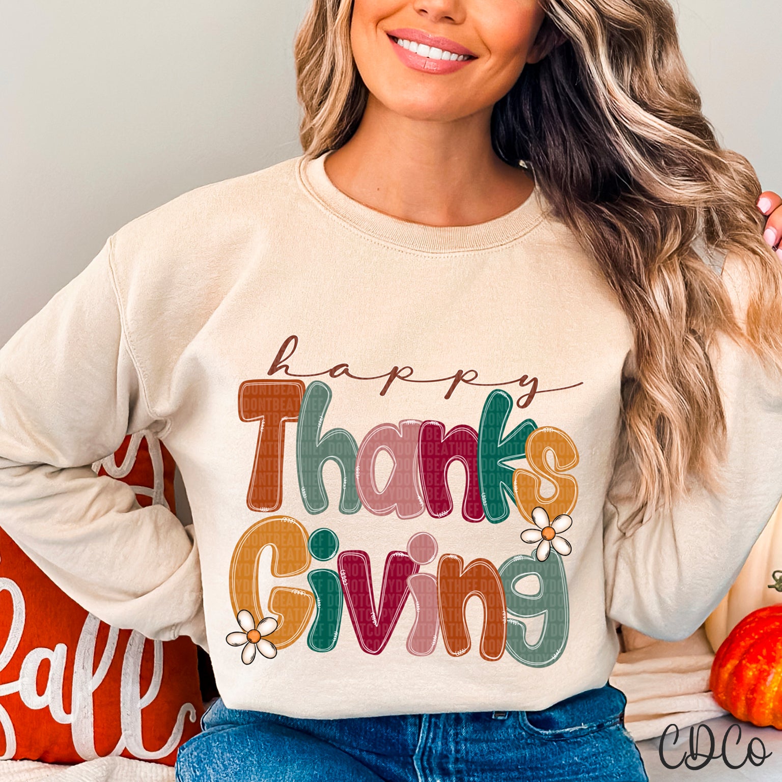 Happy Thanksgiving Doodle Flower DTF