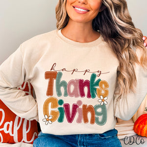 Happy Thanksgiving Doodle Flower DTF