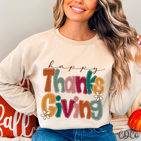 Happy Thanksgiving Doodle Flower DTF