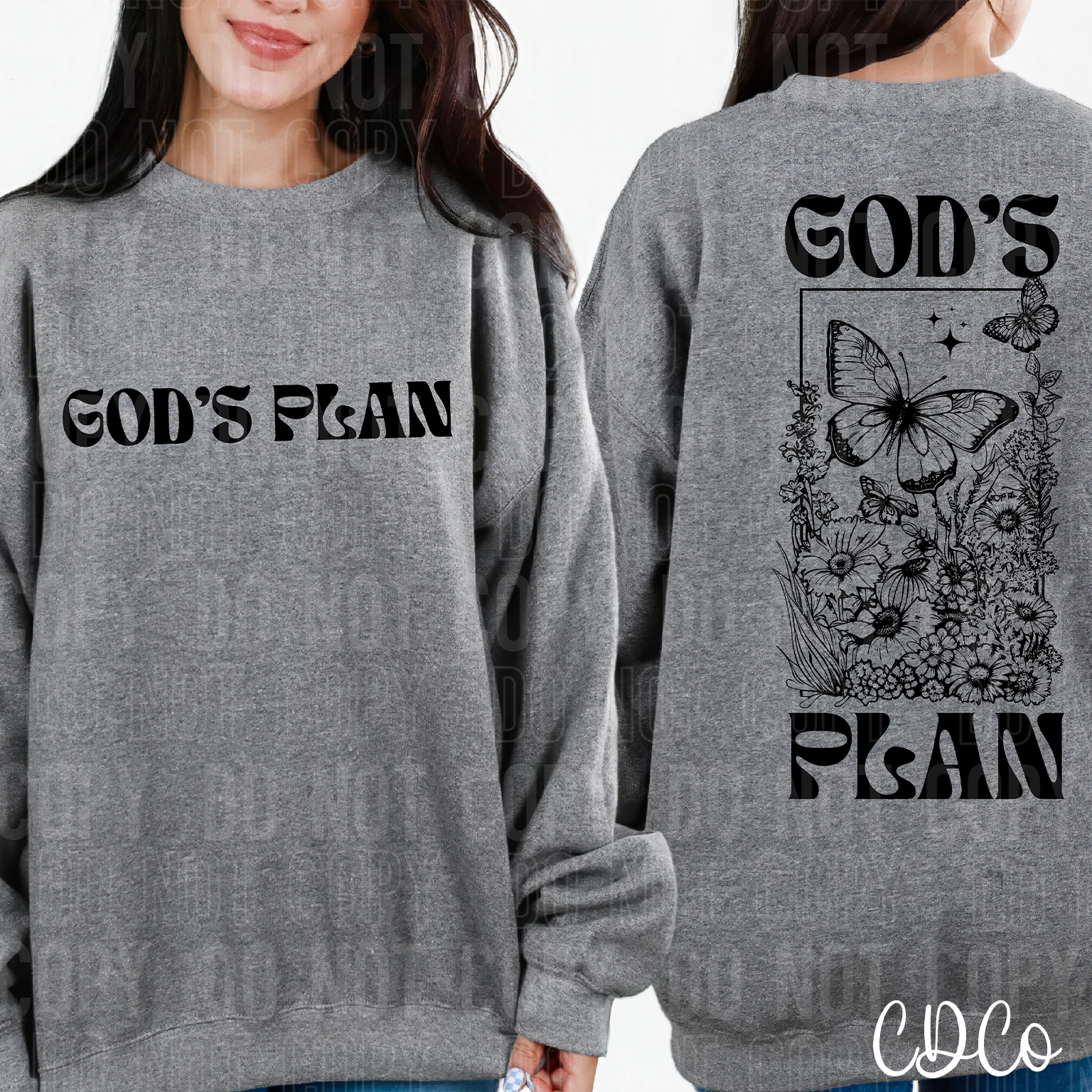 God's Plan Floral Black w/Chest (text) 3432 DTF