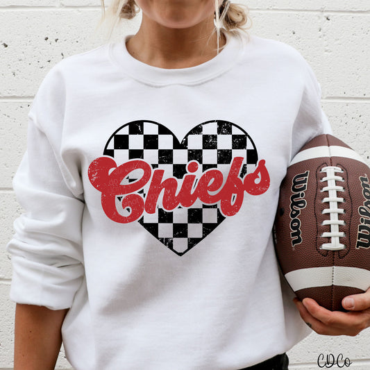 KC Checkered Heart Black Red DTF