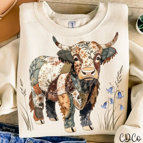 Patchwork Floral Highland Cow 10418 DTF - Chase Design Co.