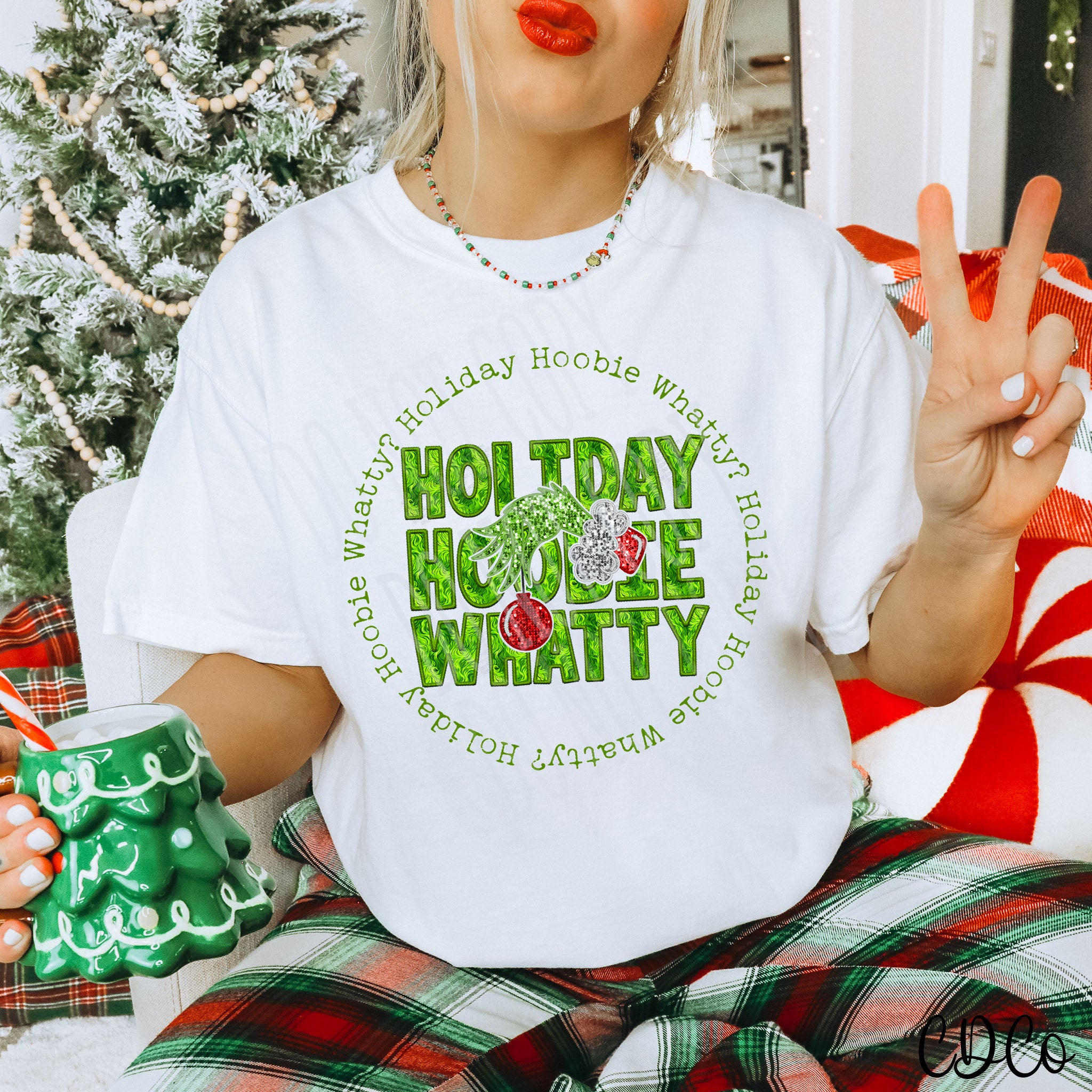 Holiday Hoobie Round Faux Sequin Glitter Embroidery DTF