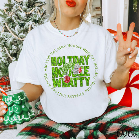 Holiday Hoobie Round Faux Sequin Glitter Embroidery DTF