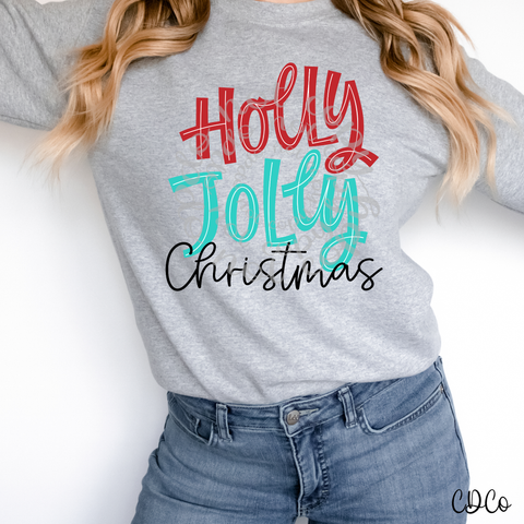 Red Aqua Holly Jolly Christmas DTF