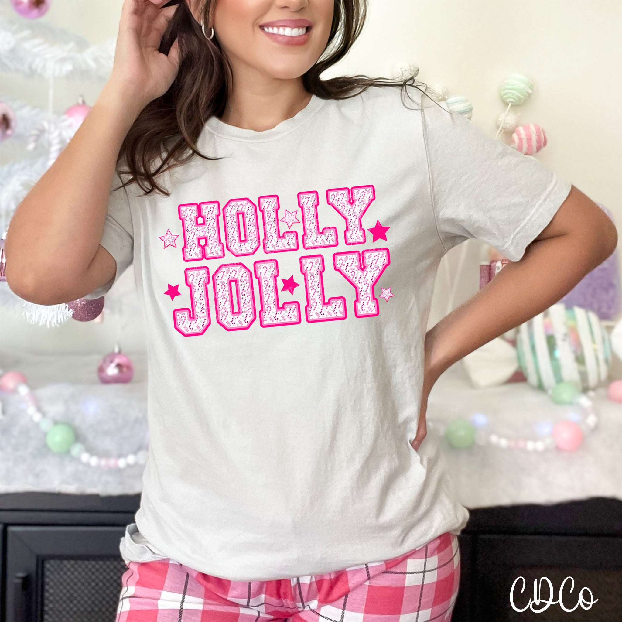 Holly Jolly Pink Candy Canes DTF