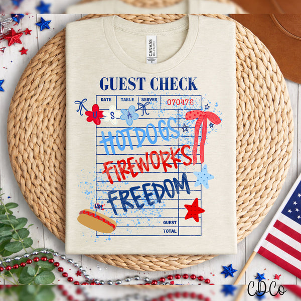 Guest Check Hotdog Fireworks Freedom (2 options) DTF - Chase Design Co.