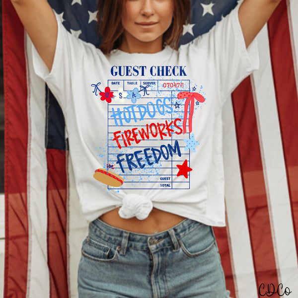 Guest Check Hotdog Fireworks Freedom (2 options) DTF - Chase Design Co.