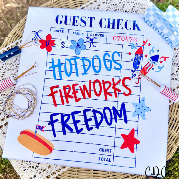 Guest Check Hotdog Fireworks Freedom (2 options) DTF - Chase Design Co.