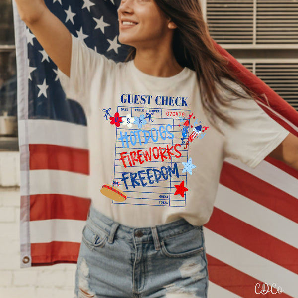 Guest Check Hotdog Fireworks Freedom (2 options) DTF - Chase Design Co.