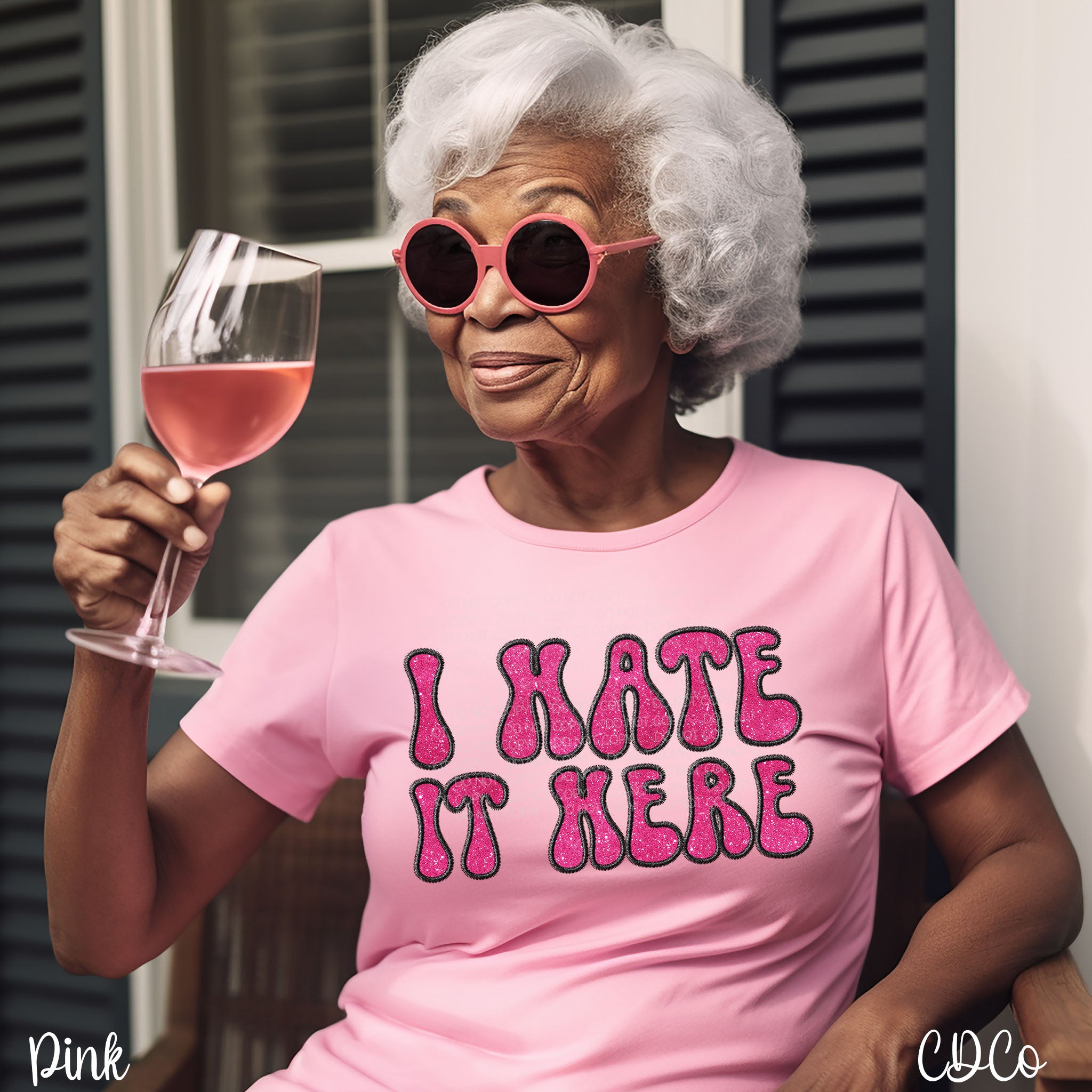 I Hate It Here Faux Embroidery Glitter DTF
