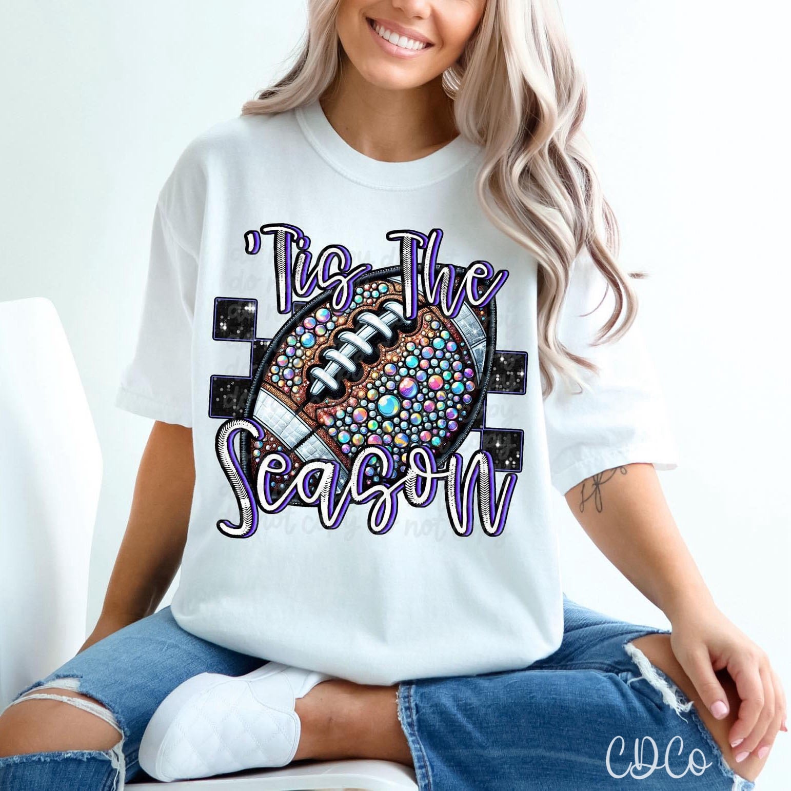 Bright Faux Rhinestone Bling Tis the Season Football DTF