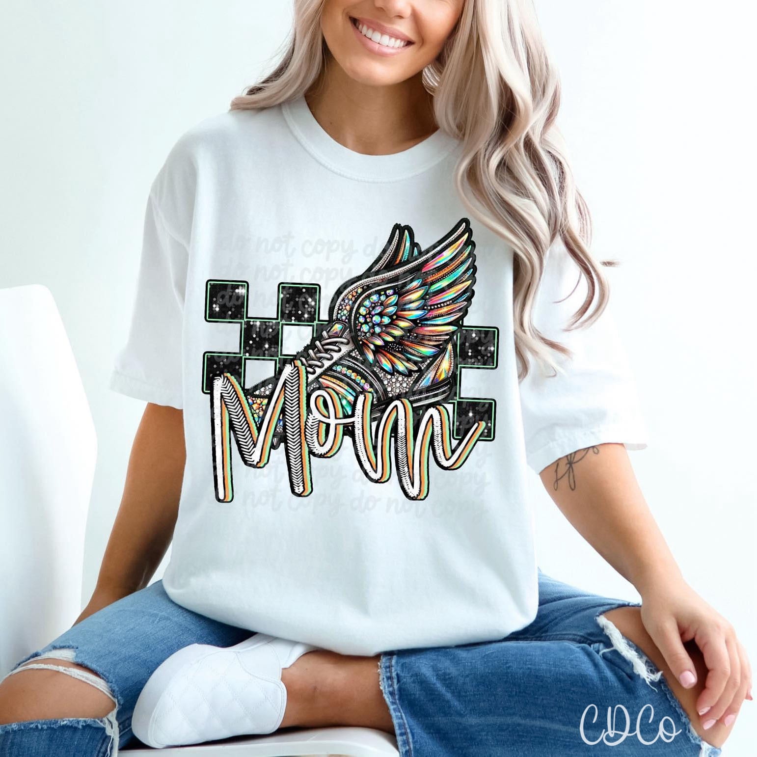 Bright Faux Rhinestone Bling Track Mom DTF