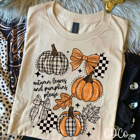 Autumn Leaves and Pumpkins Please Plaid Collage 6422 DTF