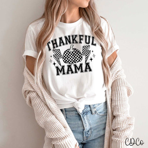 Thankful Mama Checked Pumpkin Bolt Black DTF