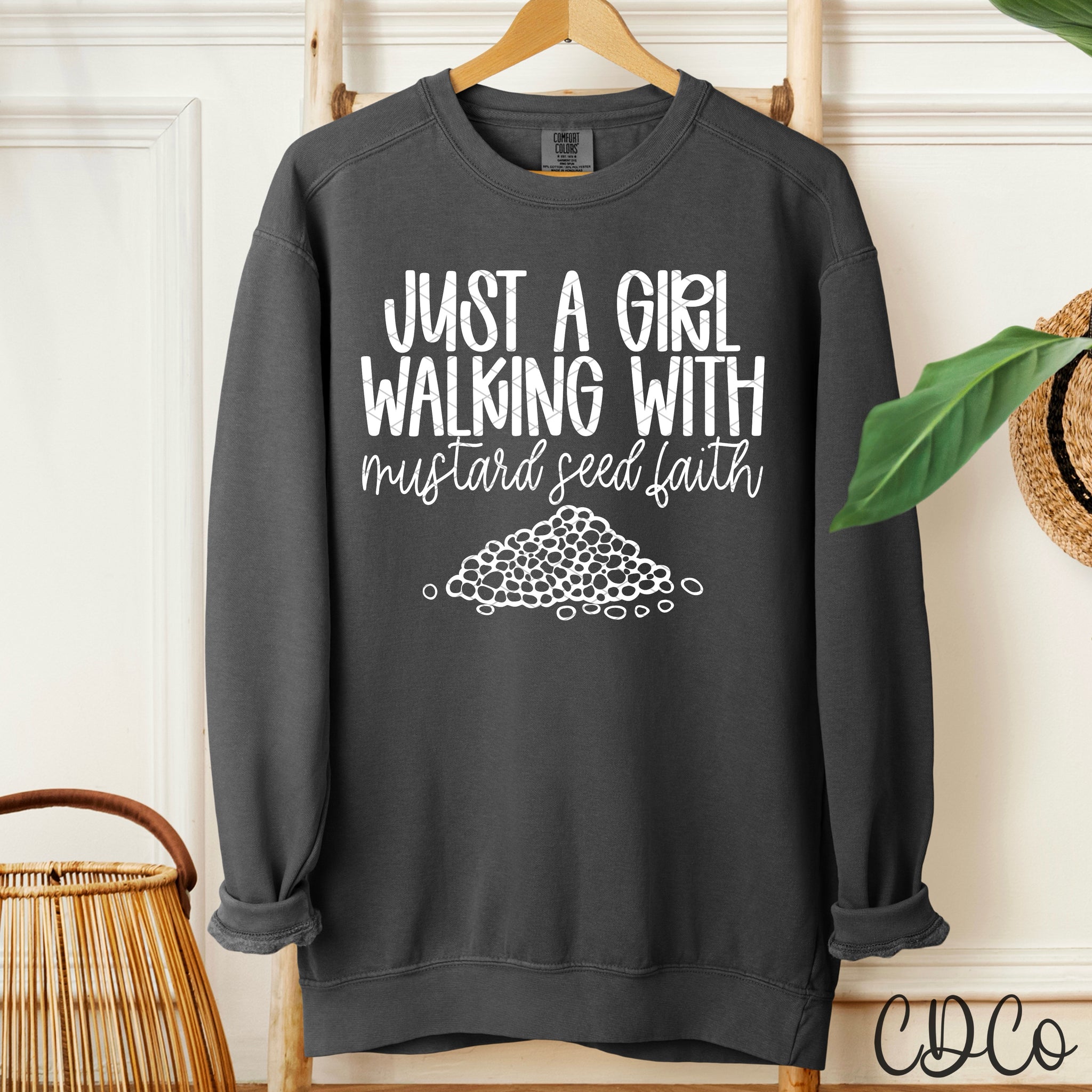Just A Girl Walking With Mustard Seed Faith / White- 8348 DTF
