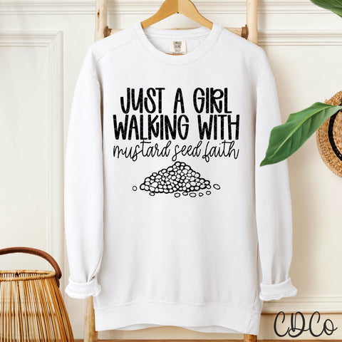 Just A Girl Walking With Mustard Seed Faith / Black- 8349 DTF