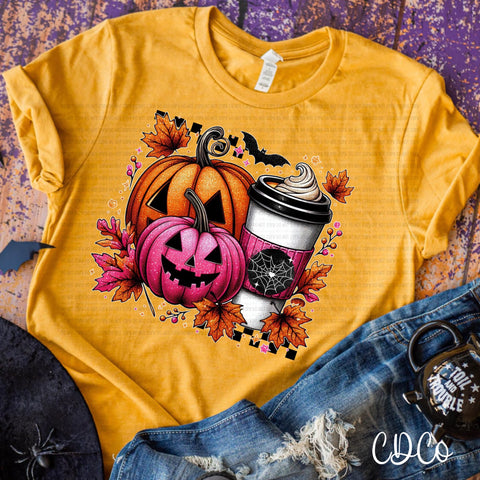 Jack o Lantern Coffee Glitter Halloween 6697 DTF