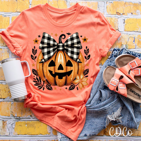 Distressed Pumpkin Black Plaid Bow 6698 DTF
