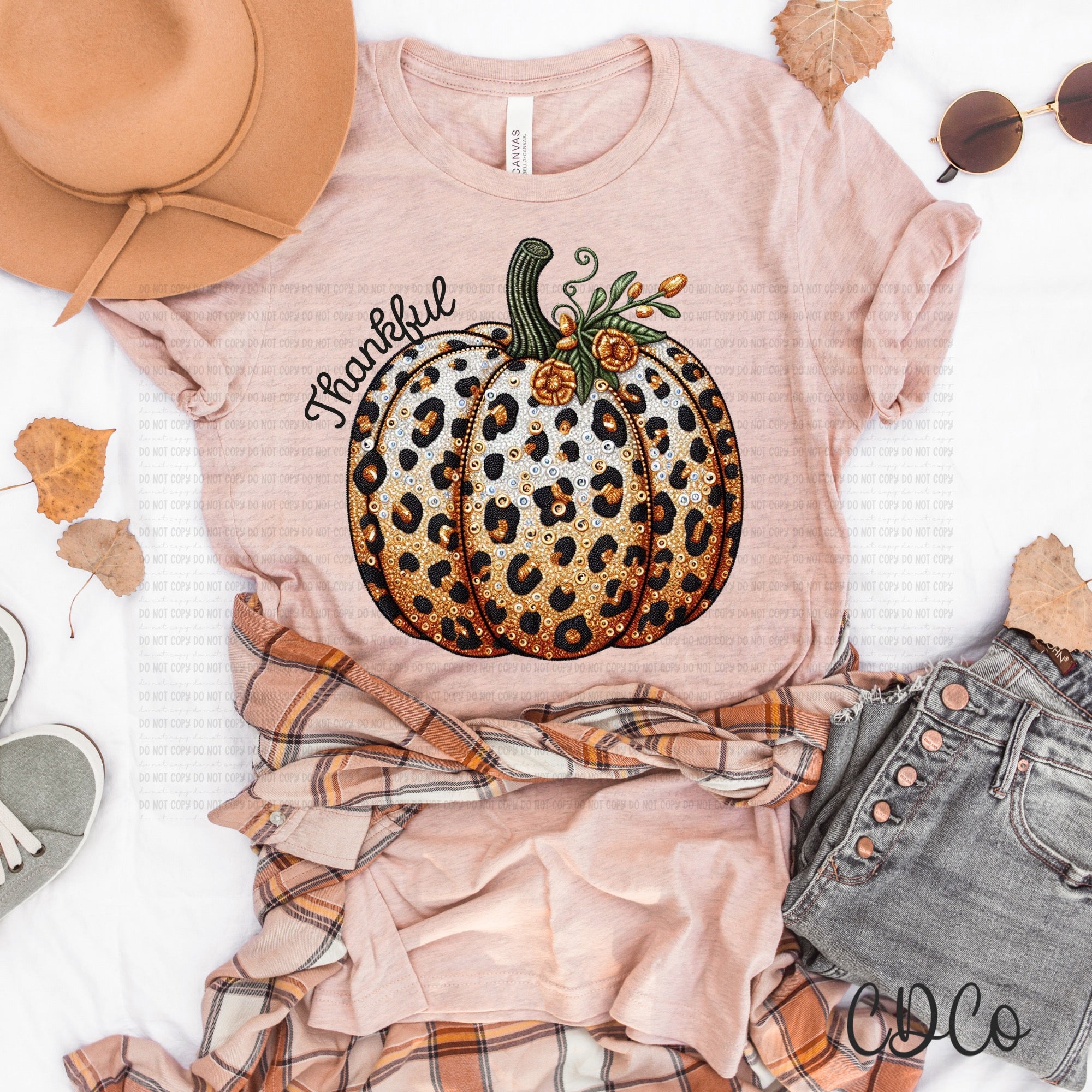 Thankful Leopard Pumpkin Faux Embroidery 6701 DTF